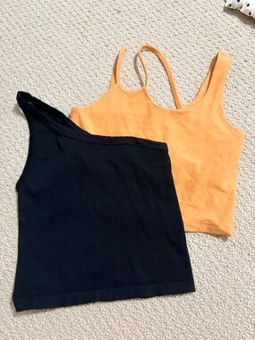 Black Ribbed Tank + Peach Cropped Tank Duo